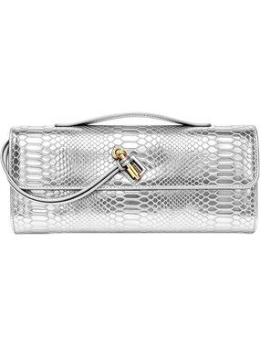 Women's Silver Snake Print Shining Clutch Purse Formal Crossbody Shoulder Bag